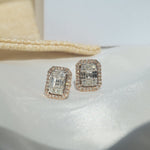 Load image into Gallery viewer, Diamond Halo Earrings with Illusion Setting in 14k Solid Gold, Baguette &amp; Round Natural Diamonds, Gift for her
