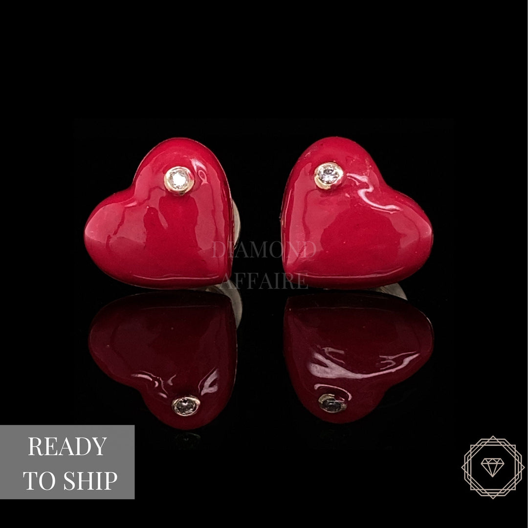 Kids Heart Diamond Stud Earrings, 14k Solid Gold With Pink Enameling, Natural Diamonds, Kids jewelry, Gift for toddlers, girls and kids