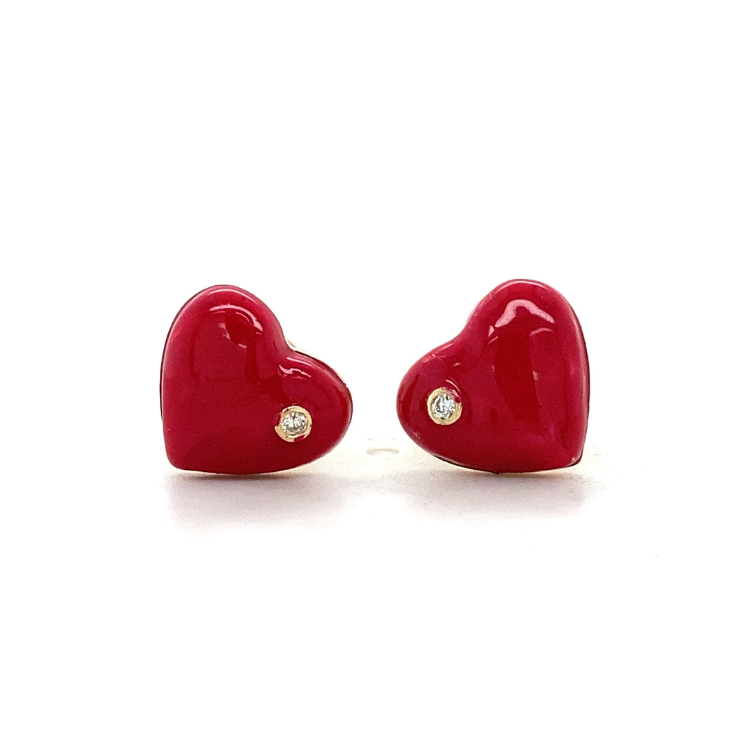 Kids Heart Diamond Stud Earrings, 14k Solid Gold With Pink Enameling, Natural Diamonds, Kids jewelry, Gift for toddlers, girls and kids