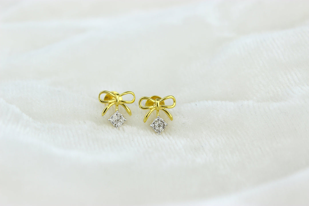Kids Bow Diamond Stud Earrings, 14k Solid Gold, Natural Diamonds, Kids jewelry, Gift for toddlers, girls and kids