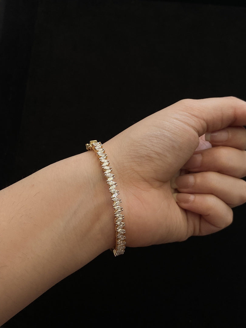 Marquise Diamond Bracelet, Half Eternity Bangle Bracelet, Stackable Bracelet, Natural Diamonds, 14k Solid Gold, Gift for her
