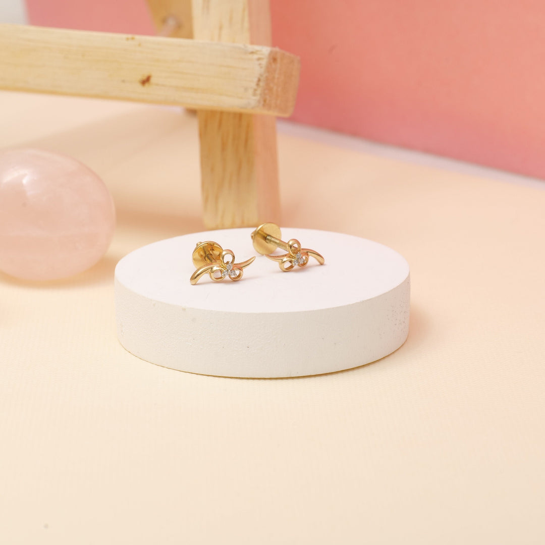 Kids Floral Diamond Stud Earrings, 14k Solid Gold, Natural Diamonds, Kids Jewelry, Gift for toddlers, girls and kids