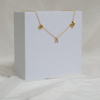 Mixed Finish Triple Initial Diamond Necklace