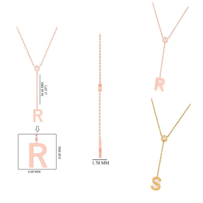 Bezel Diamond Initial Drop Lariat Necklace