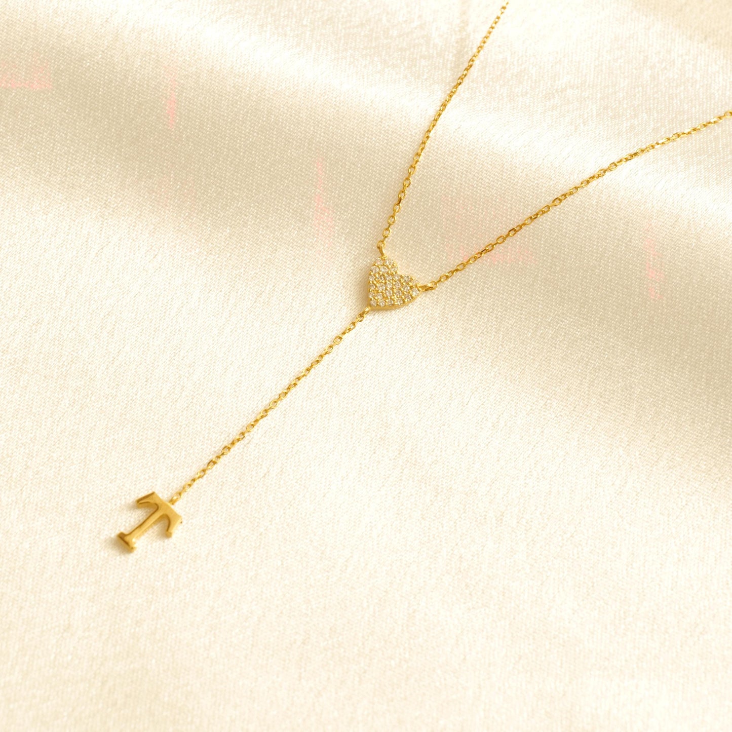 Heart Diamond Initial Lariat Necklace