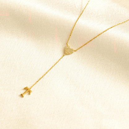 Heart Diamond Initial Lariat Necklace