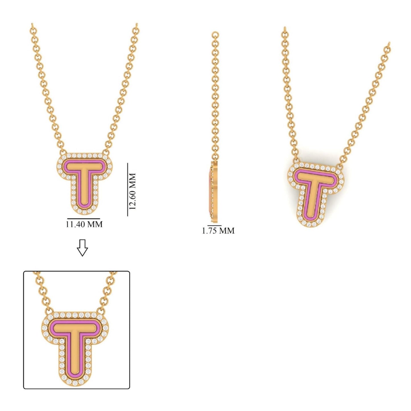 Enamel Initial Halo Diamond Necklace