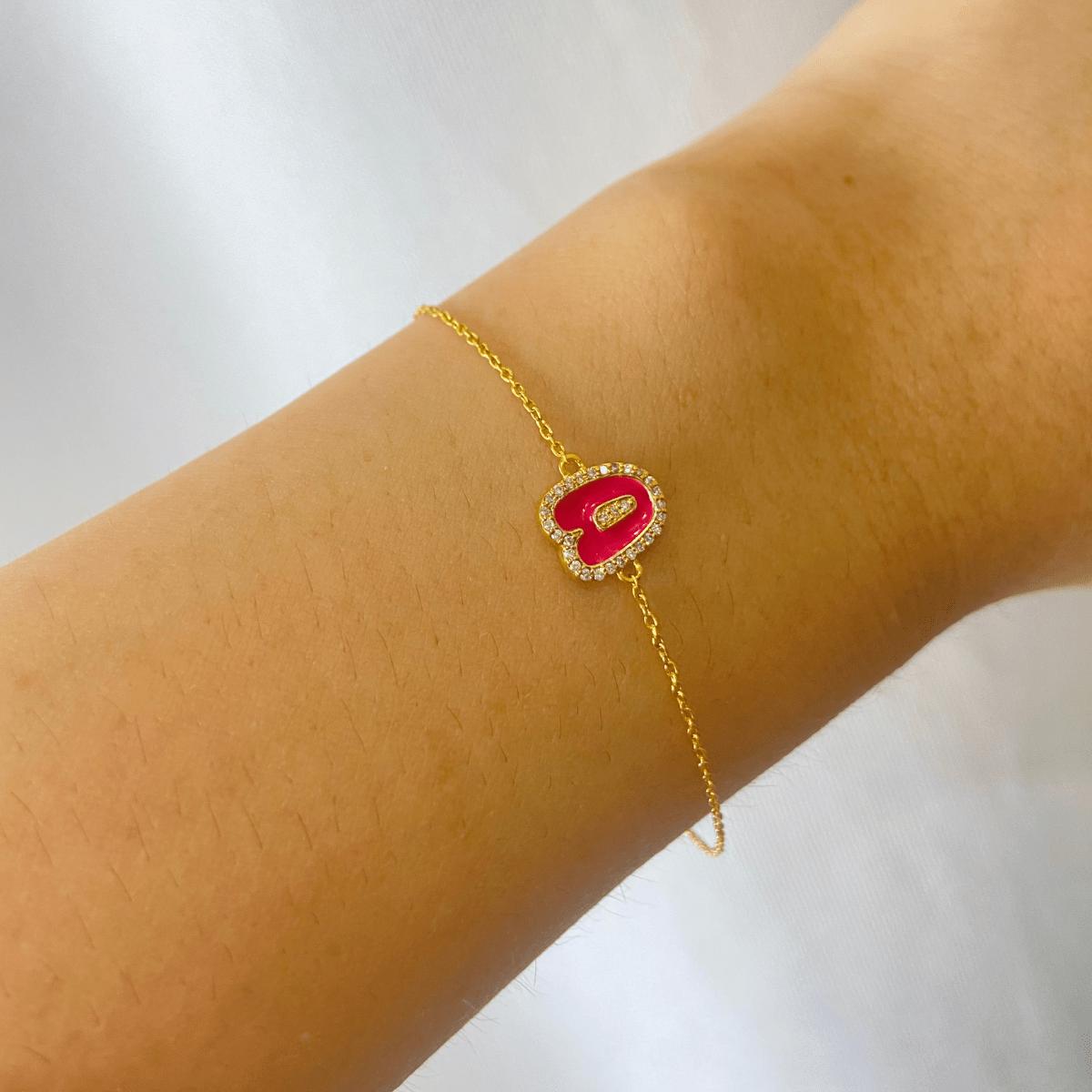 Diamond Halo Enamel Initial Bracelet