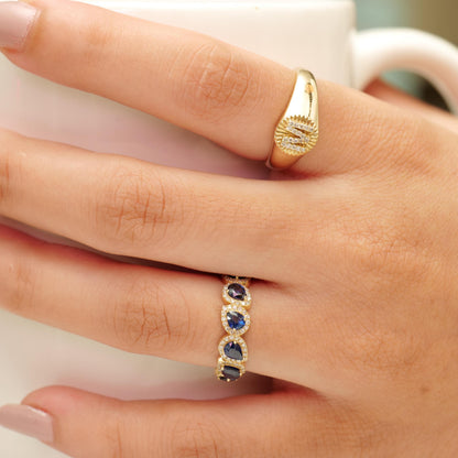 Textured Oval Initial Diamond Signet Ring