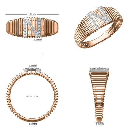 Ribbed Band Initial Diamond Ring