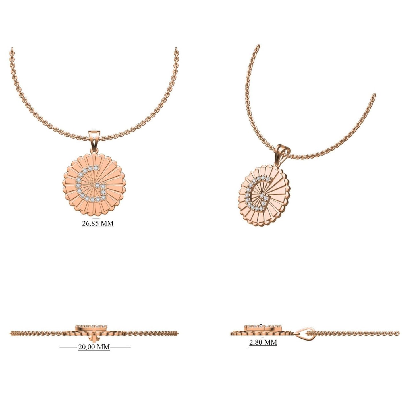 Sunburst Personalised Medallion Initial Diamond Necklace