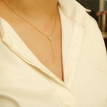 Heart Diamond Initial Lariat Necklace