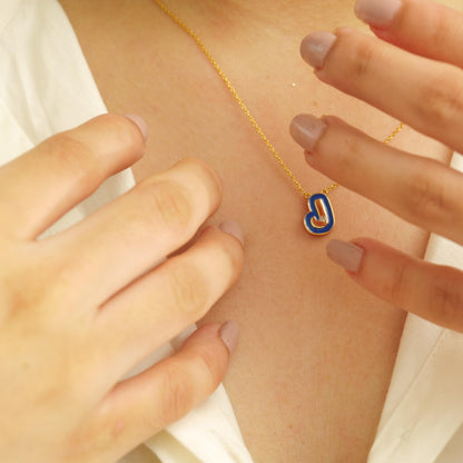 Blue Enamel Initial Diamond Necklace