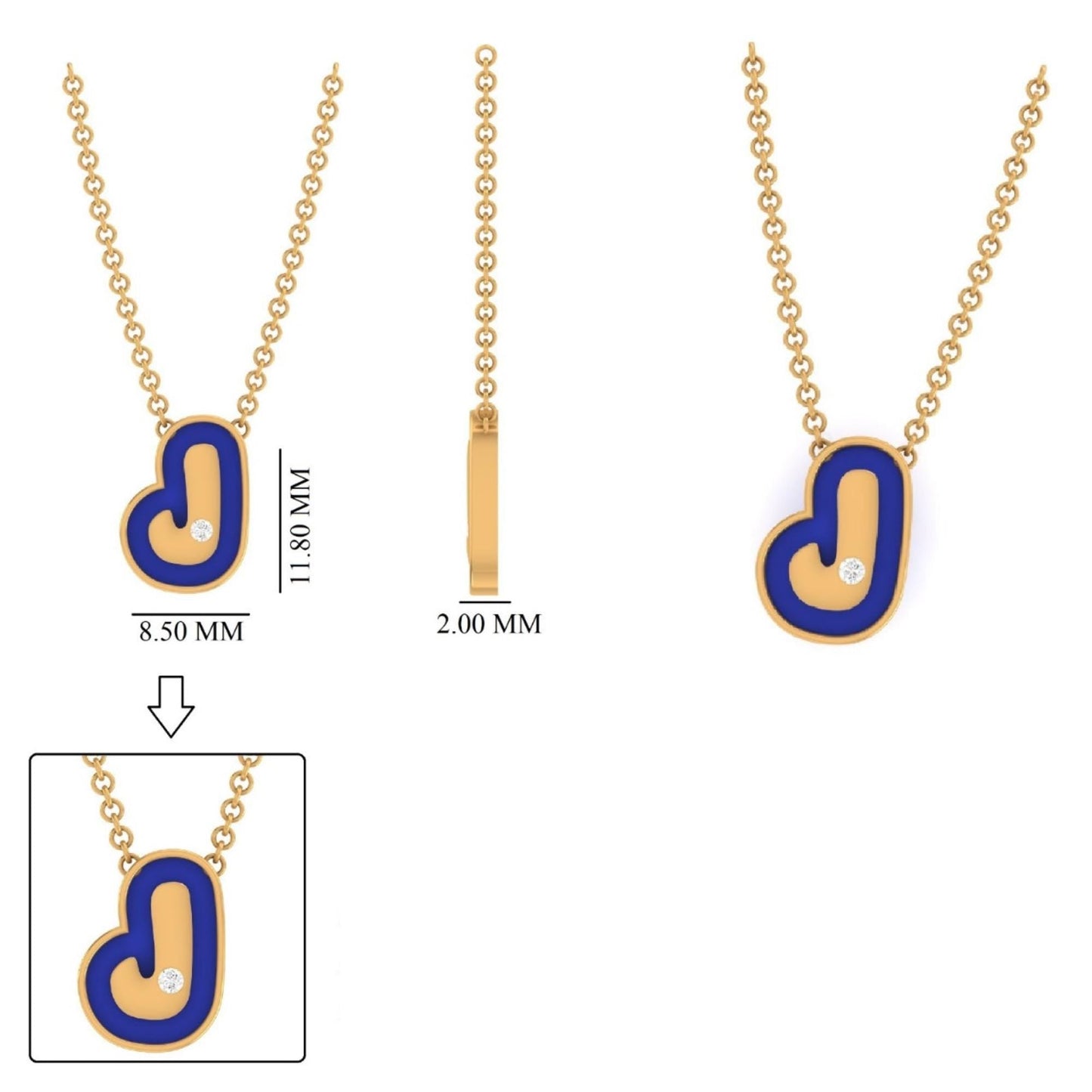 Blue Enamel Initial Diamond Necklace