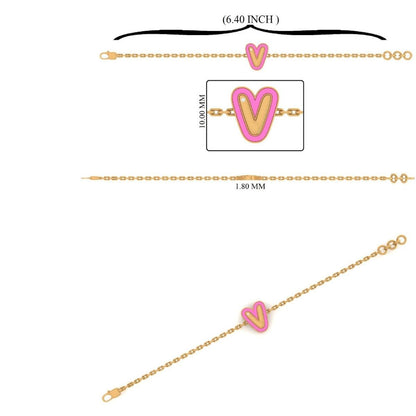 Pink Enamel V Initial Diamond Bracelet