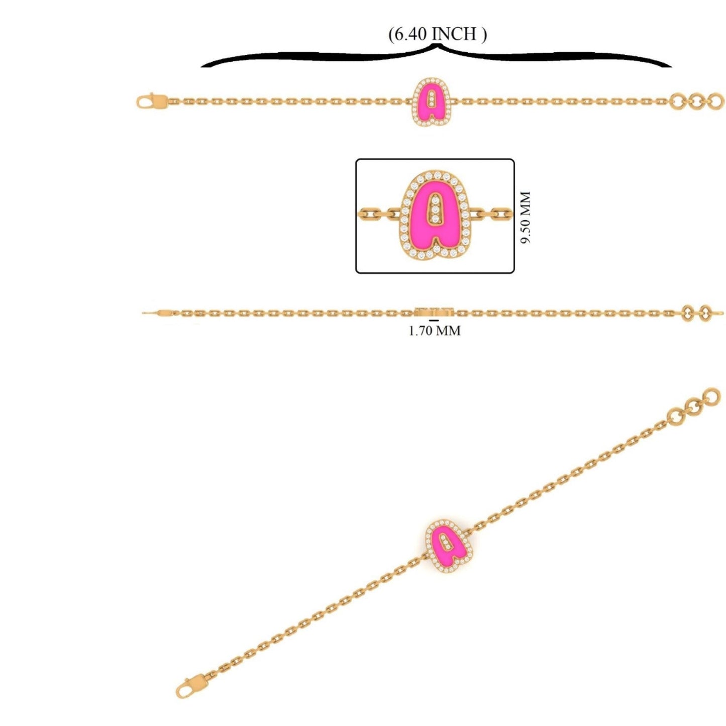 Diamond Halo Enamel Initial Bracelet