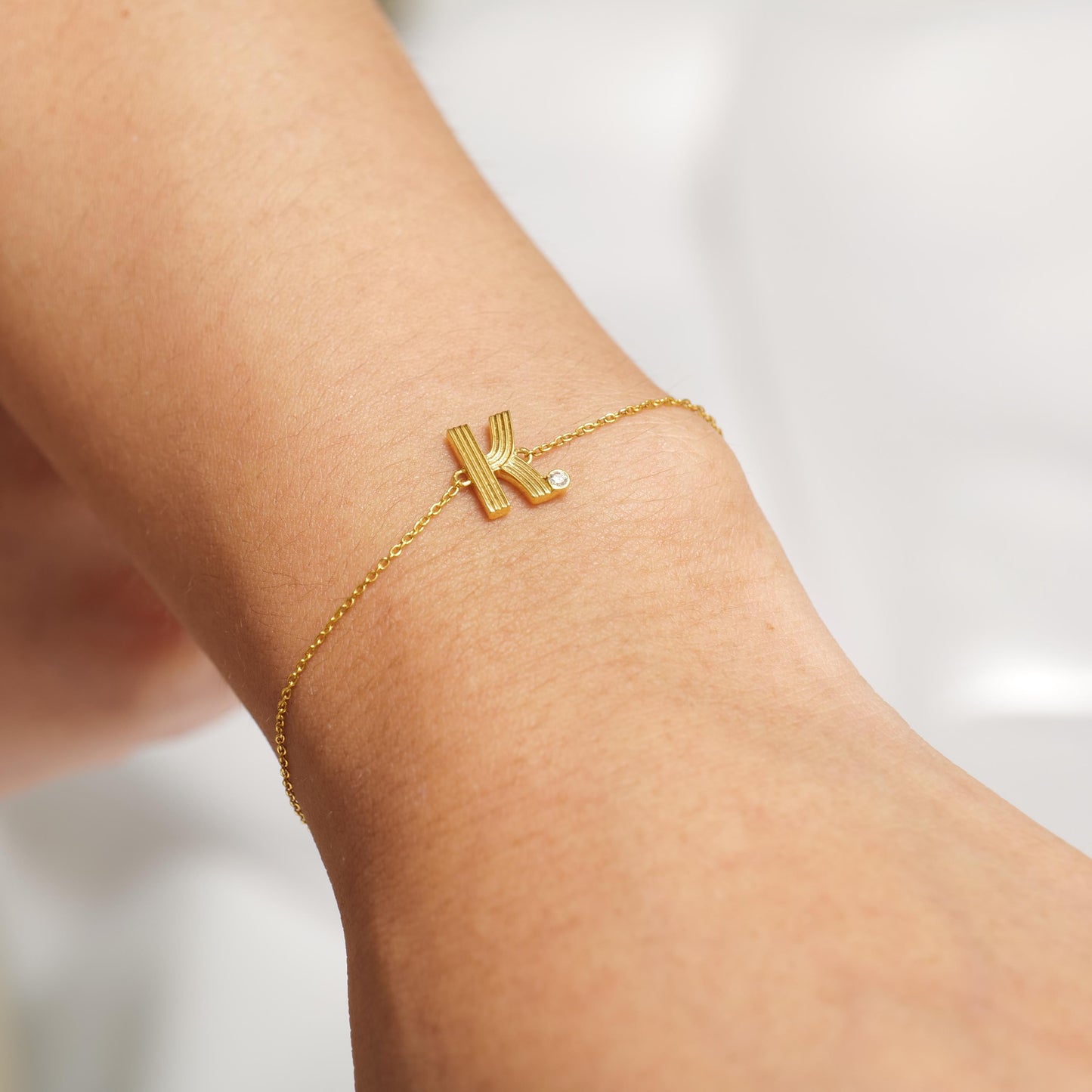 Ribbed Initial Diamond Bracelet