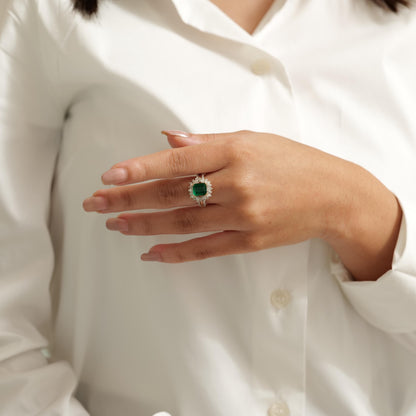 Emerald Diamond Halo Ring