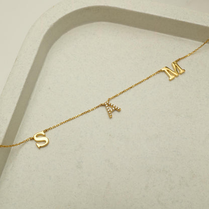 Mixed Finish Triple Initial Diamond Necklace