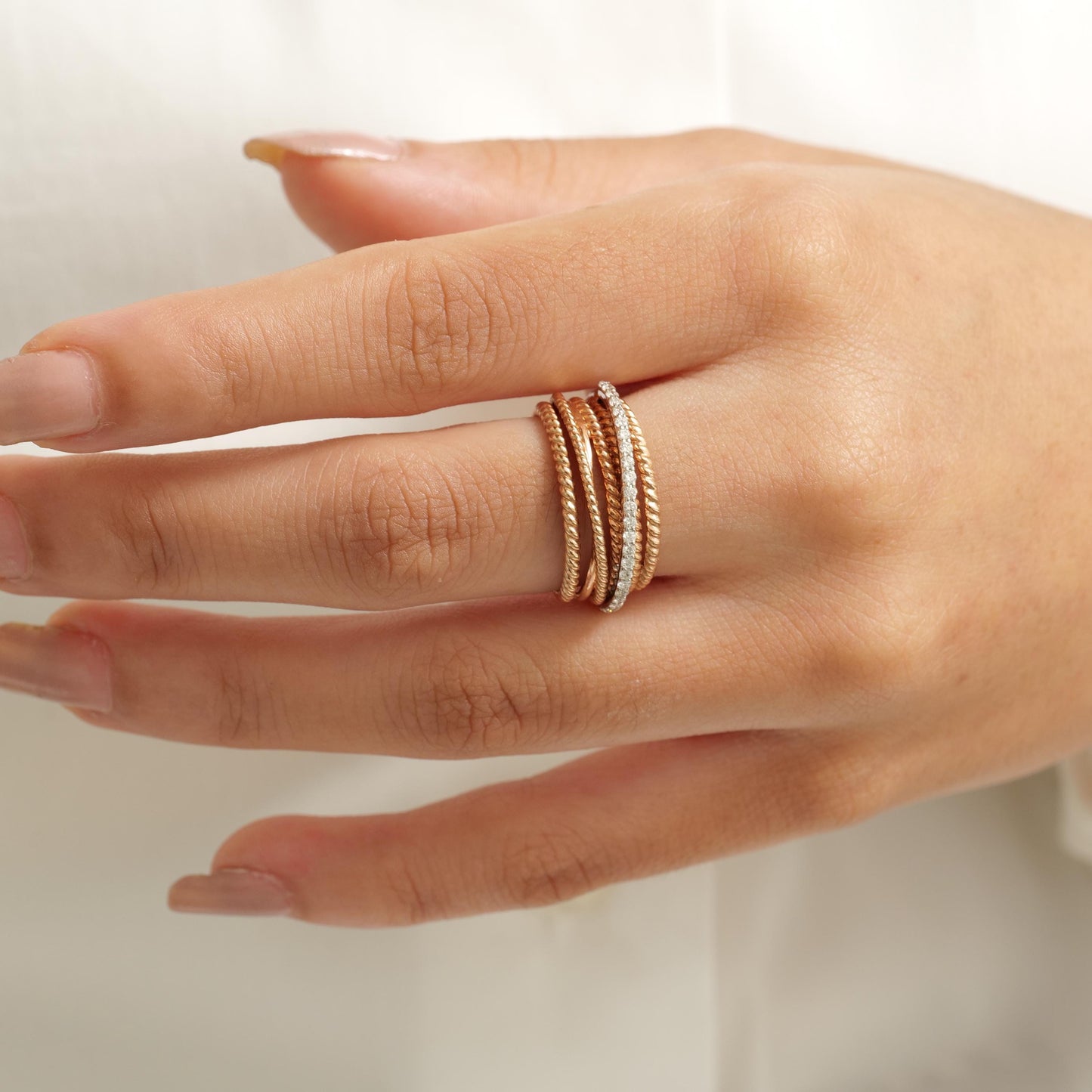 Twist Diamond Broad Band Ring