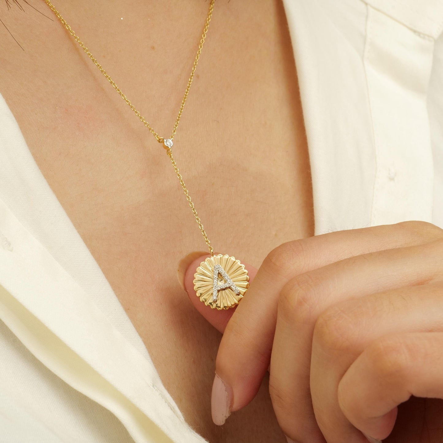 Sunburst Initial Diamond Lariat Necklace
