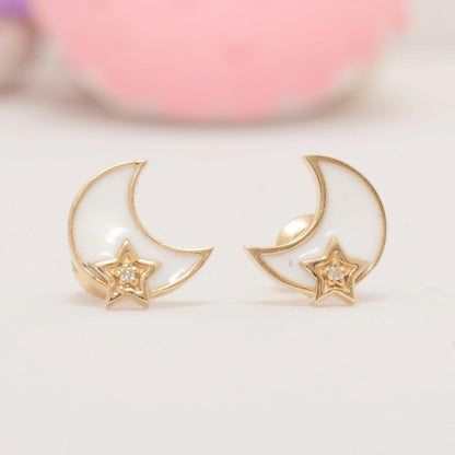 Moon and Star Diamond Kids Earrings