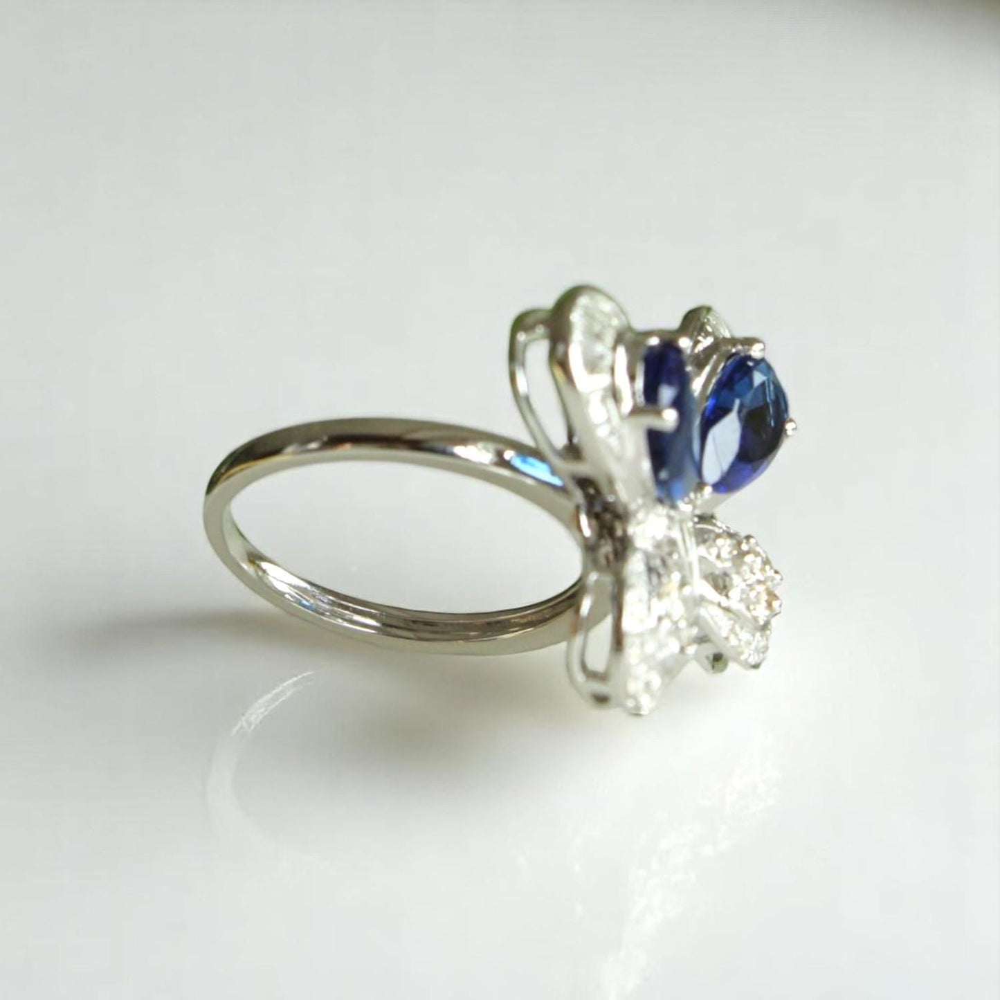 Blue Sapphire Butterfly Diamond Ring