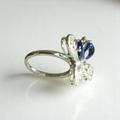 Blue Sapphire Butterfly Diamond Ring