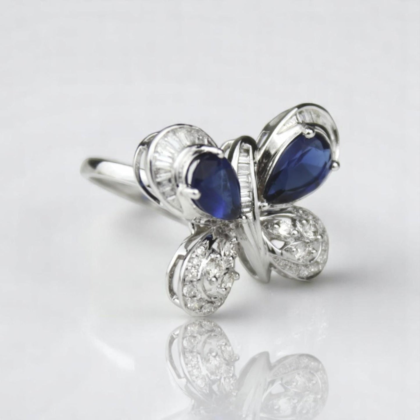 Blue Sapphire Butterfly Diamond Ring