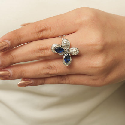 Blue Sapphire Butterfly Diamond Ring
