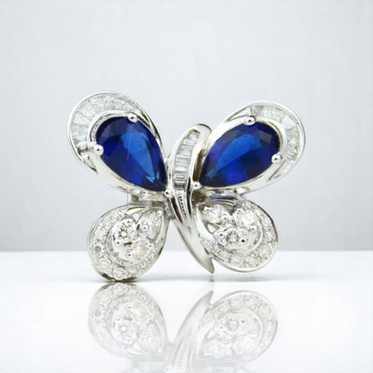 Blue Sapphire Butterfly Diamond Ring