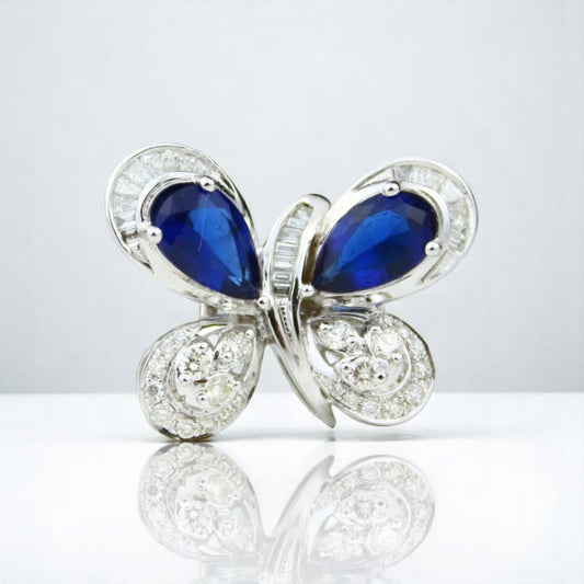 Blue Sapphire Butterfly Diamond Ring