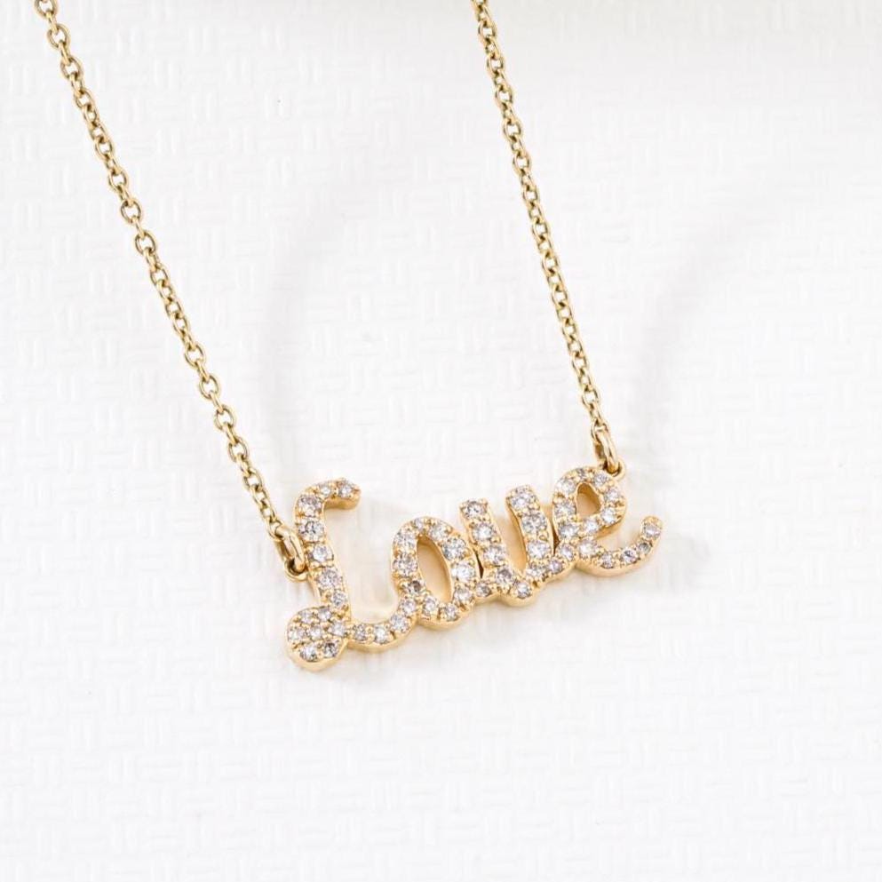 Love Natural Diamond Script Word Necklace