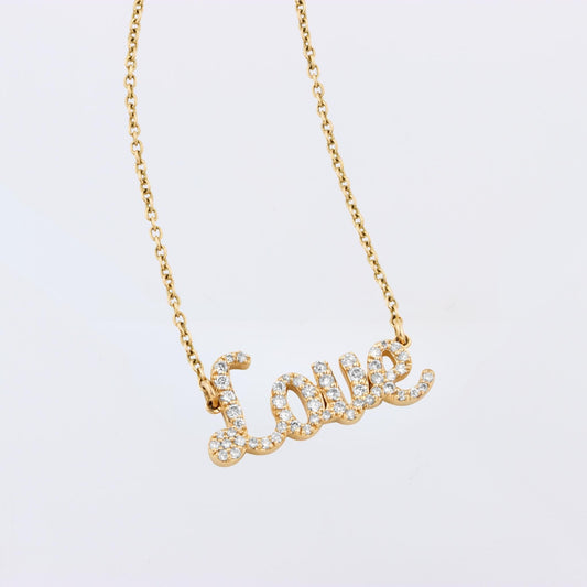 Love Natural Diamond Script Word Necklace