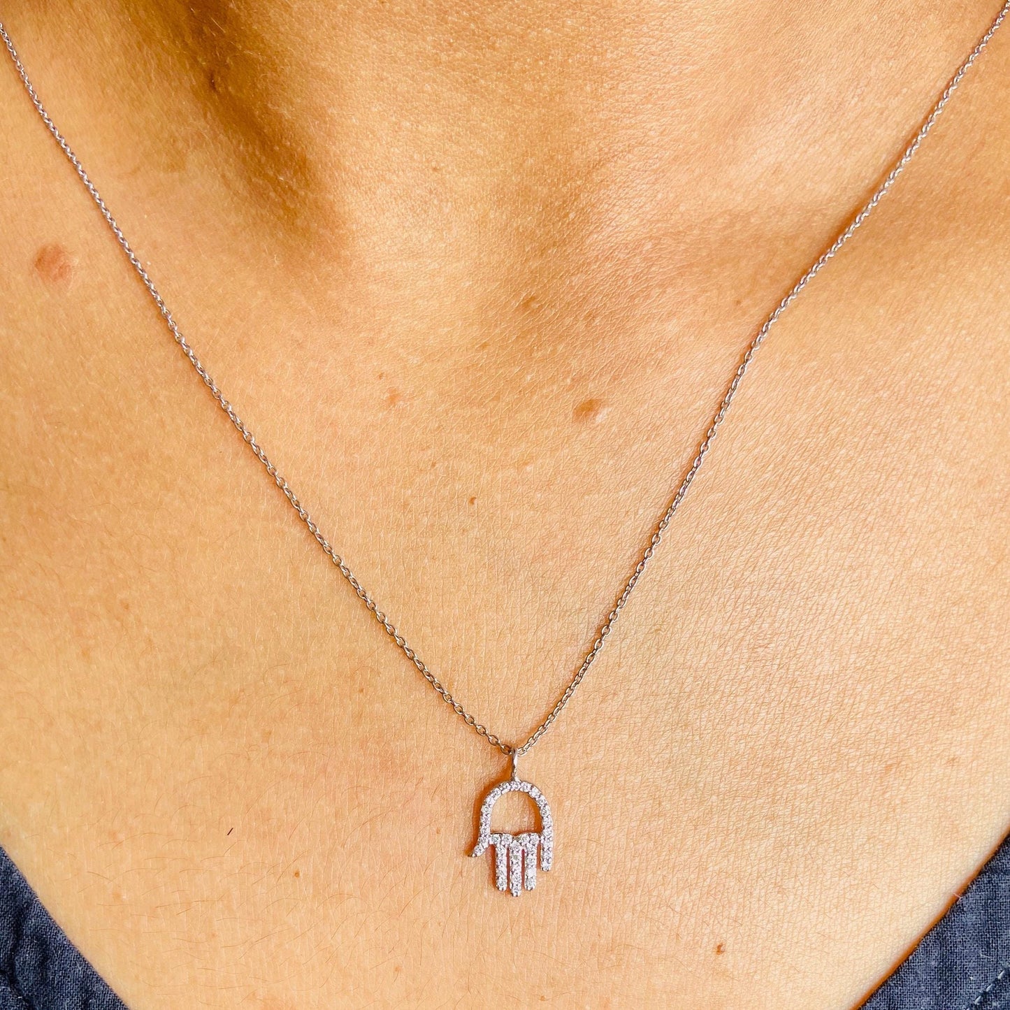 Hamsa Hand Natural Diamond Charm Pendant