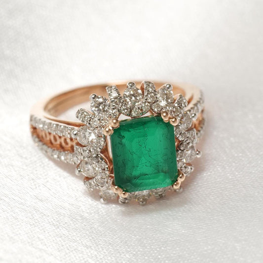 Emerald Diamond Halo Ring