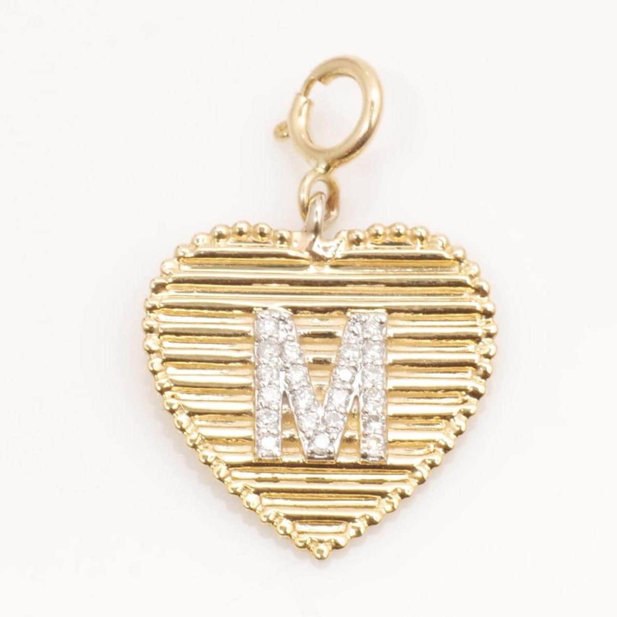 Ribbed Heart Initial Diamond Charm