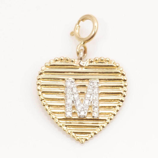 Ribbed Heart Initial Diamond Charm