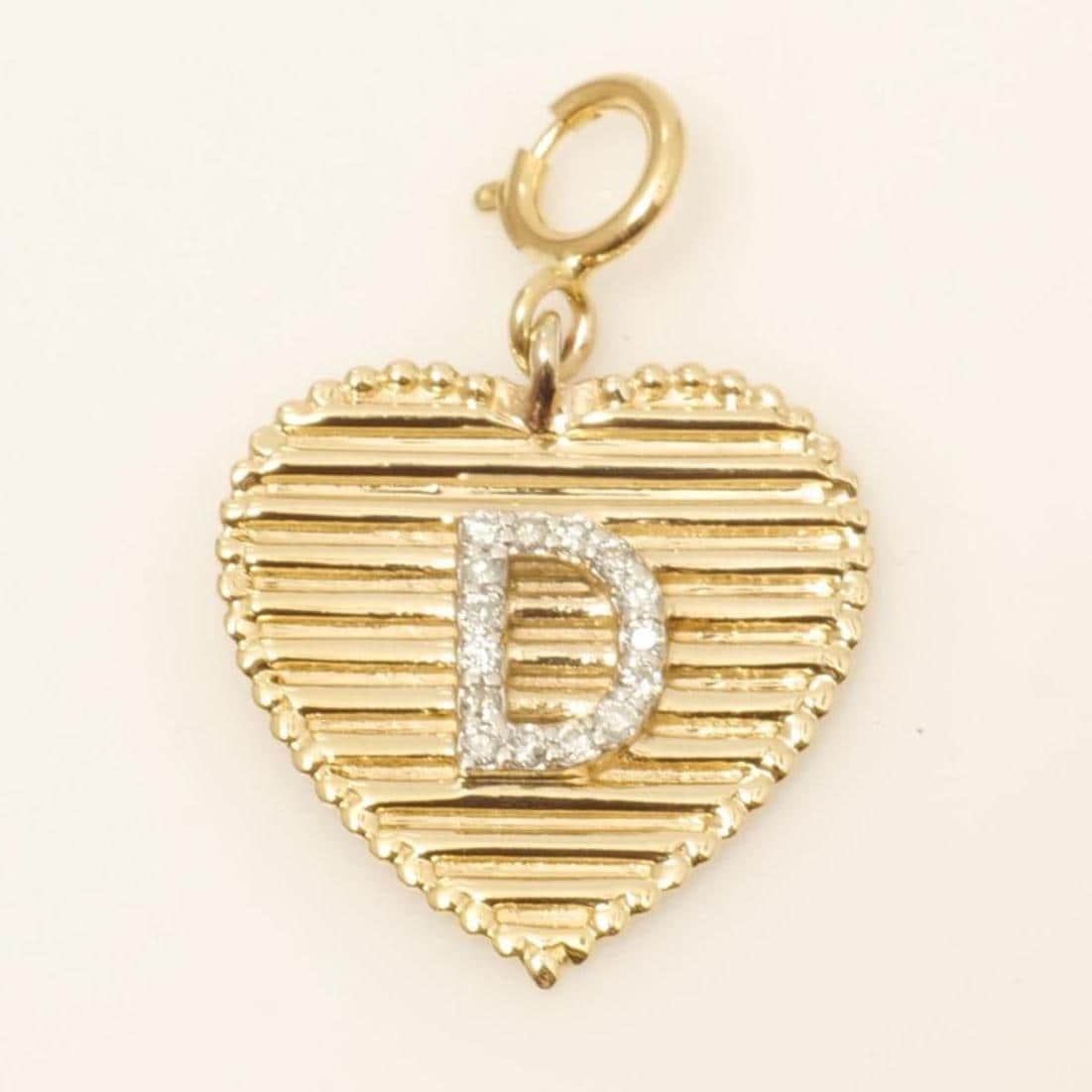 Ribbed Heart Initial Diamond Charm