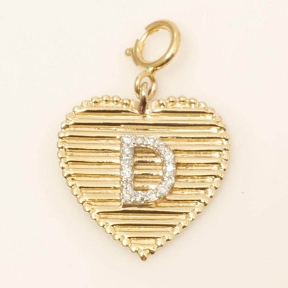 Ribbed Heart Initial Diamond Charm