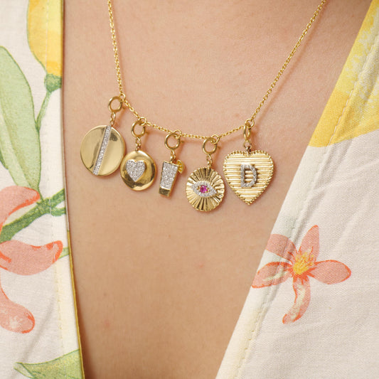 Ribbed Heart Initial Diamond Charm