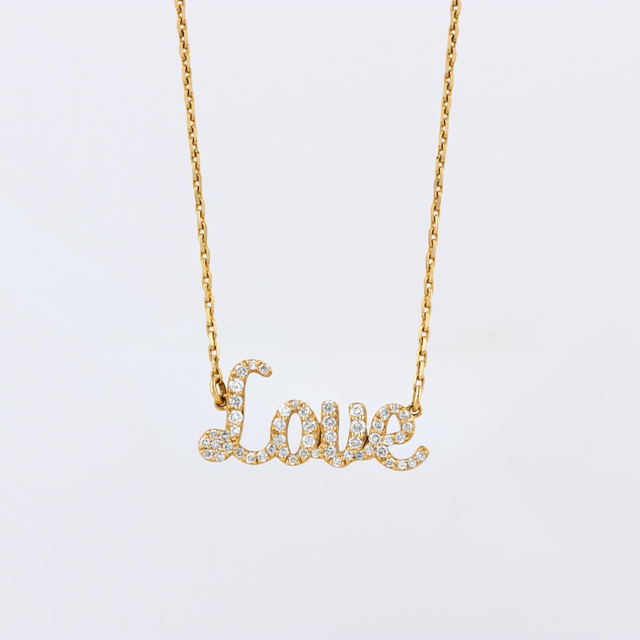 Love Natural Diamond Script Word Necklace