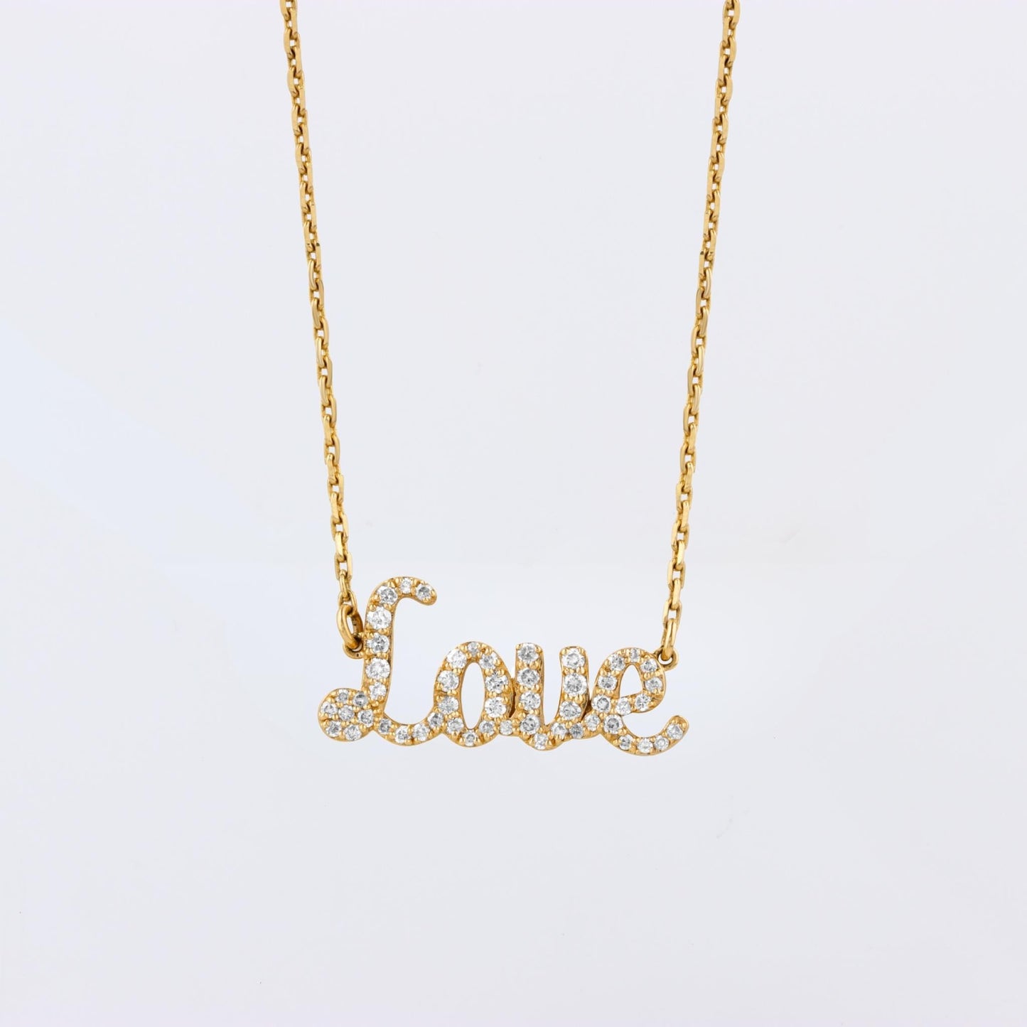 Love Natural Diamond Script Word Necklace