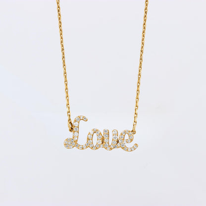 Love Natural Diamond Script Word Necklace