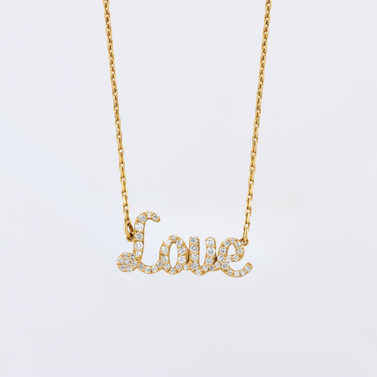 Love Natural Diamond Script Word Necklace