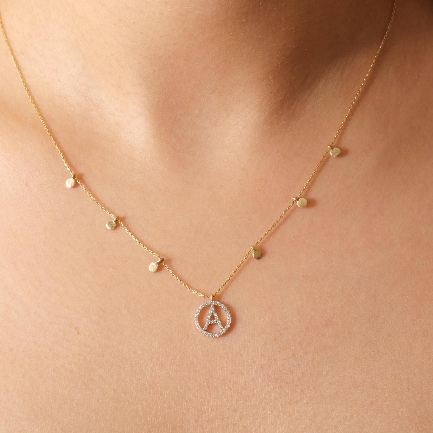 Diamond Initial Disc Necklace in 14K Gold