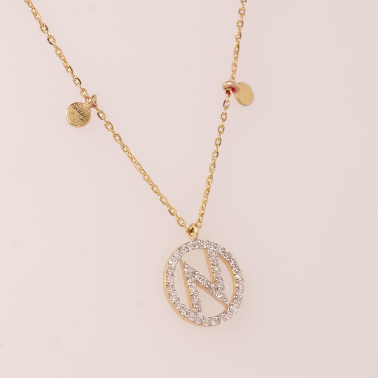 Diamond Initial Disc Necklace in 14K Gold