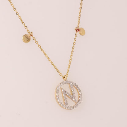Diamond Initial Disc Necklace in 14K Gold