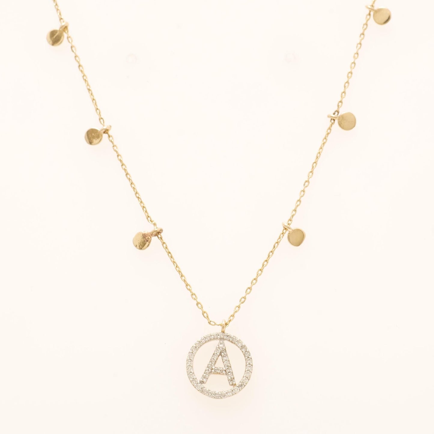Diamond Initial Disc Necklace in 14K Gold