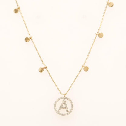 Diamond Initial Disc Necklace in 14K Gold